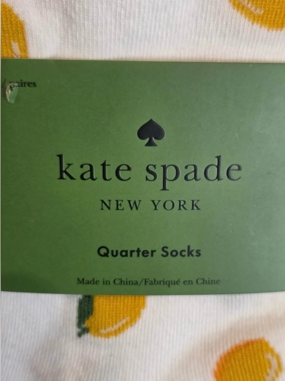 KATE SPADE Quarter Socks Pk Of 3 - Lemon Print, White and Grey